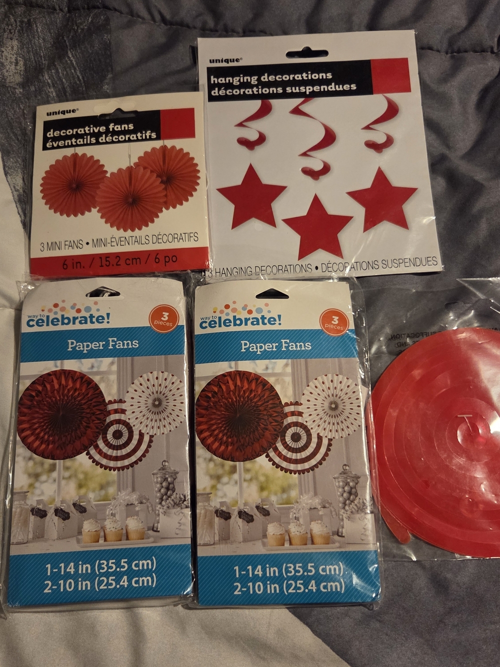 Red Paper Fans & Hanging Star Decorations - Pack